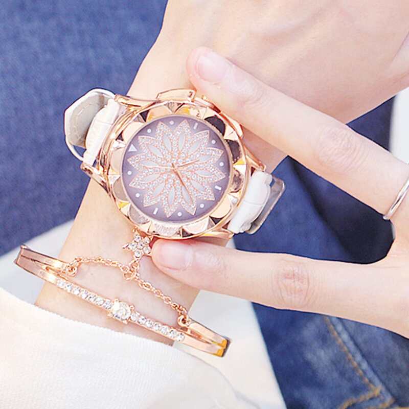 

1pc Rhinestone Floral Dial Watch & 1pc Bracelet