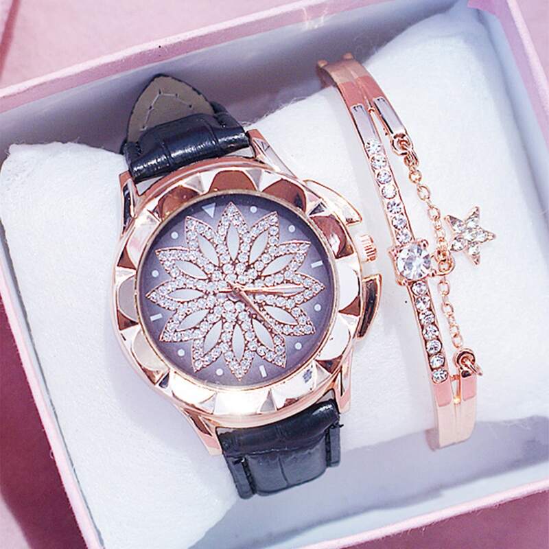 

1pc Rhinestone Floral Dial Watch & 1pc Bracelet