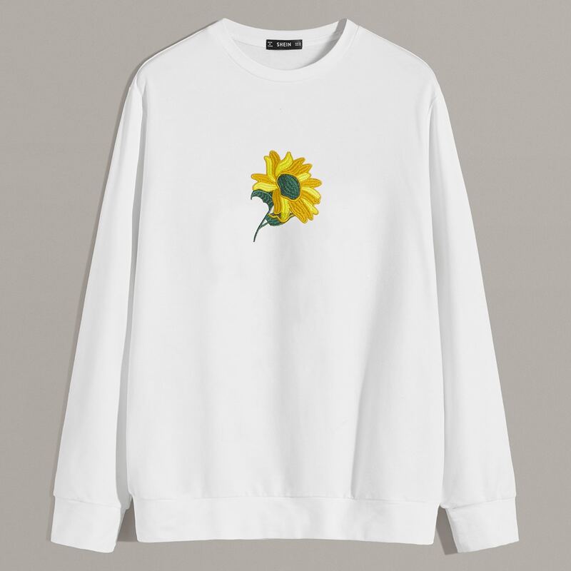 

Guys Embroidery Floral Pullover, White