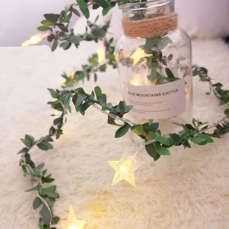 

10pcs Star Bulb Artificial Leaf Decor String Light, Green