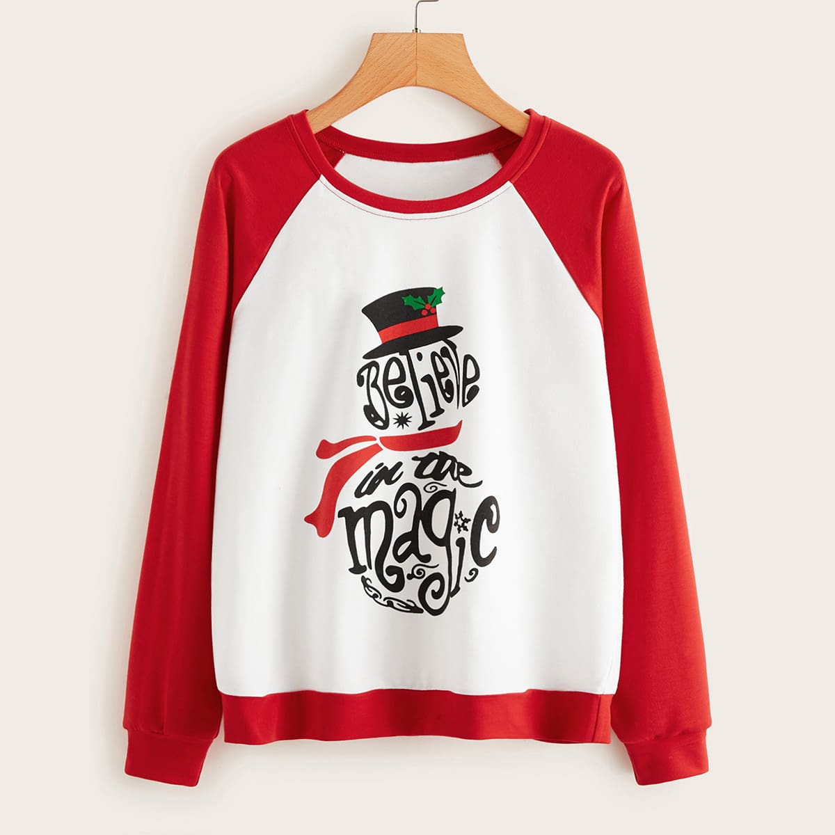 

Raglan Sleeve Christmas Print Color-block Sweatshirt, Multicolor
