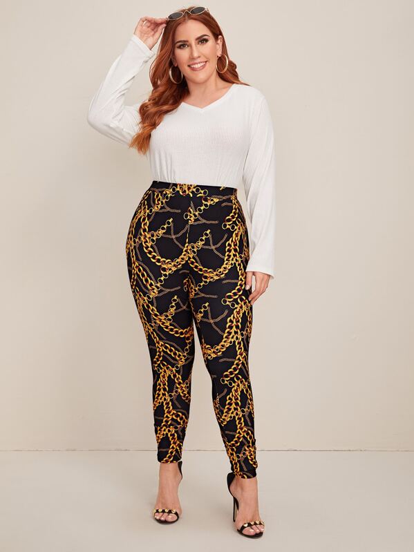 

Plus Chain Print Leggings, Multicolor, Mafe