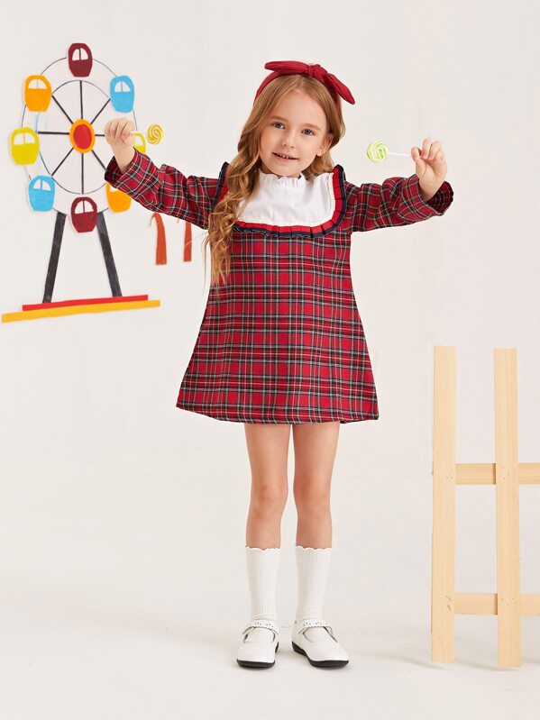 

Toddler Girls Contrast Panel Frill Trim Tartan Tunic Dress, Red, Sofia B