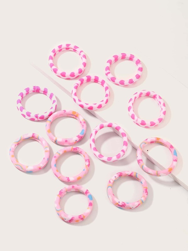 

12pcs Girls Heart & Cartoon Pattern Hair Tie, Pink