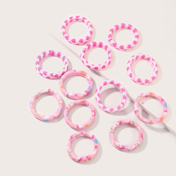 

12pcs Girls Heart & Cartoon Pattern Hair Tie, Pink