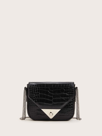 Croc Embossed Flap Chain Crossbody Bag