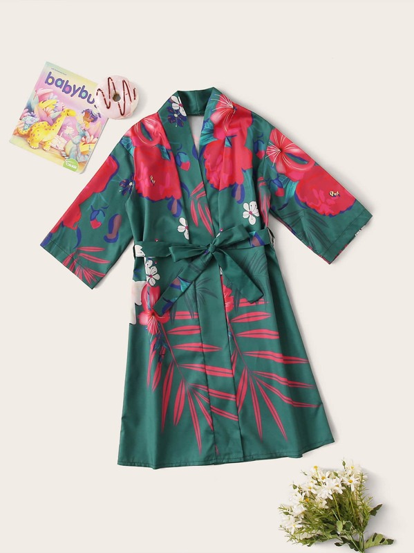 

Toddler Girls Floral Belted Robe, Green, Sofia B