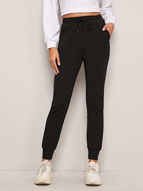 

Solid Drawstring Waist Sweatpants, Black, Gabi B
