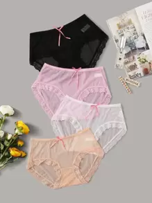 4pack Lace Trim Sheer Panty Set Sexy Lingerie - Multicolor - View 1