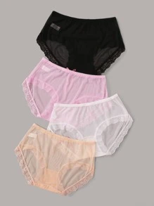 4pack Lace Trim Sheer Panty Set Sexy Lingerie - Multicolor - View 2