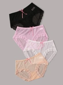 4pack Lace Trim Sheer Panty Set Sexy Lingerie - Multicolor - View 3