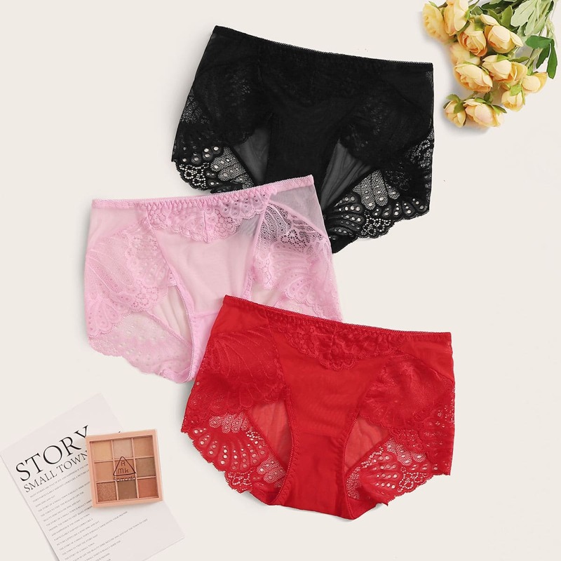 

3pack Contrast Lace Panty Set, Multicolor