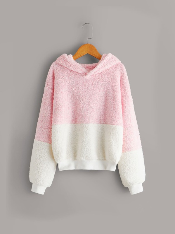 

Girls Colorblock Teddy Hoodie, Multicolor