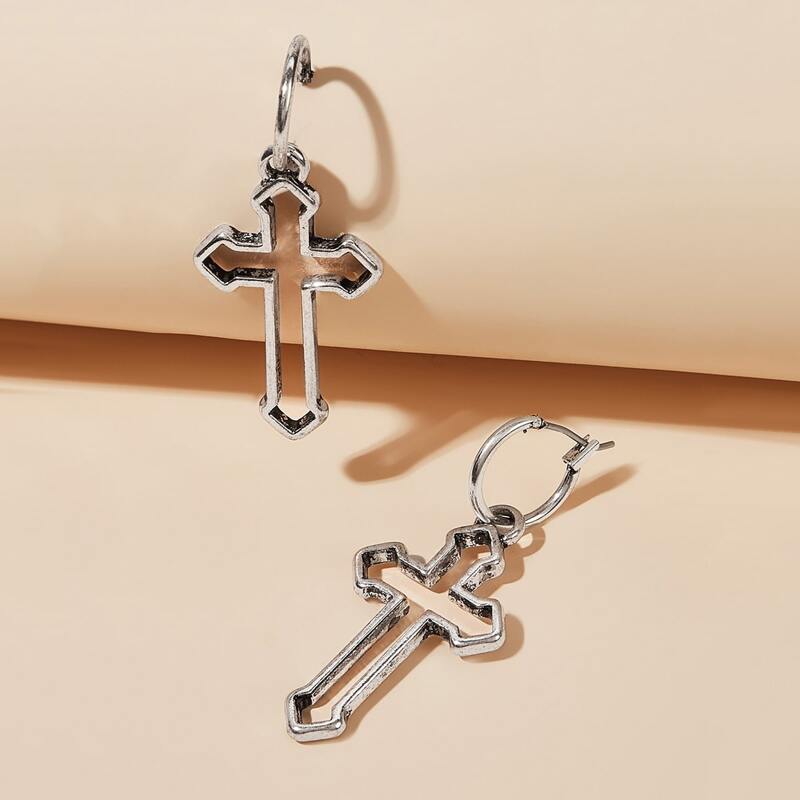

1pair Cross Drop Earrings, Silver