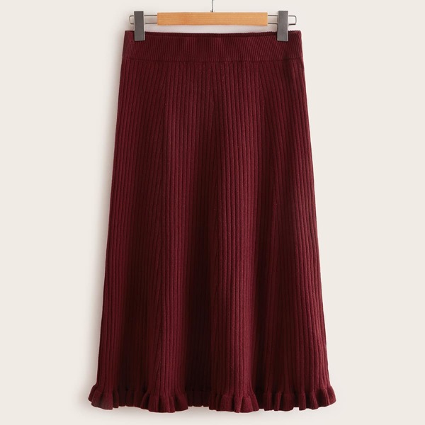 

Plus Ruffle Hem Knit Skirt, Burgundy