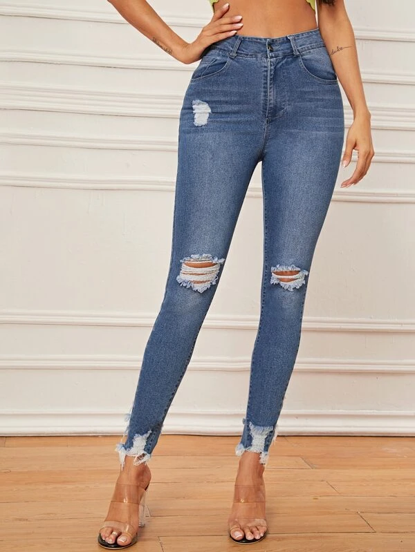 High waisted stretch ripped jeans Clearance