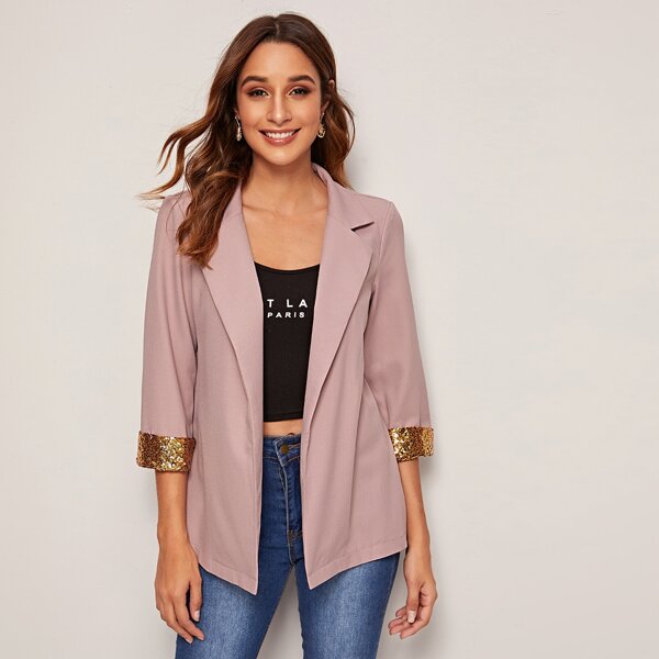 

Contrast Sequin Cuff Blazer, Pink pastel