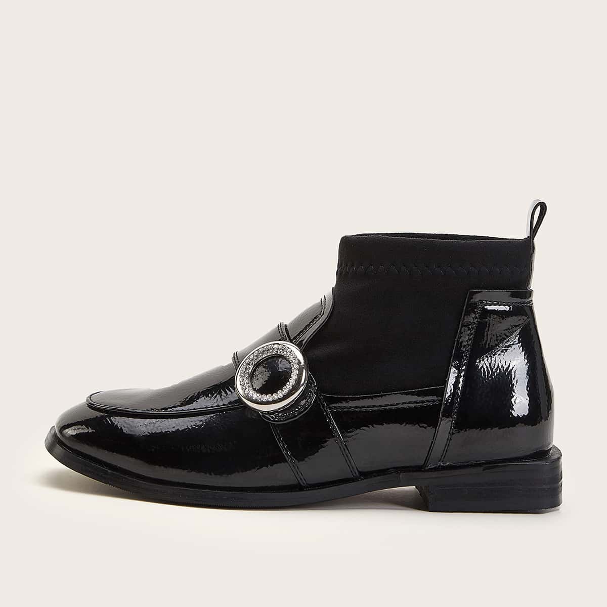 

Rhinestone Decor Patent Ankle Boots, Black