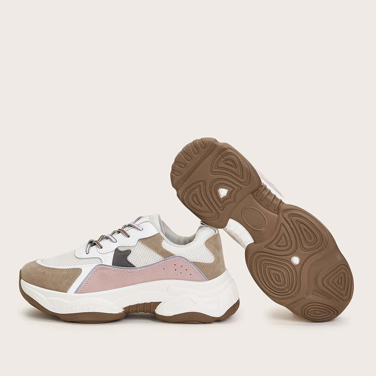 

Color Block Lace-up Front Chunky Sneakers, Multicolor
