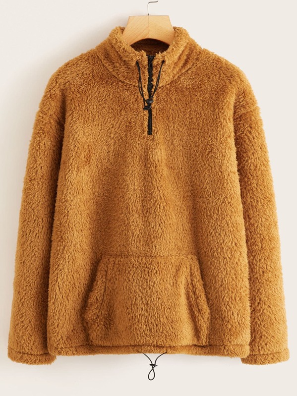 

Quarter Zip Kangaroo Pocket Teddy Sweatshirt, Camel, Vlada