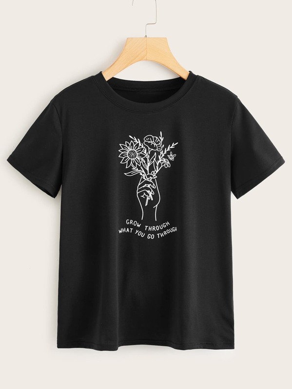 

Plants And Slogan Graphic Tee, Black