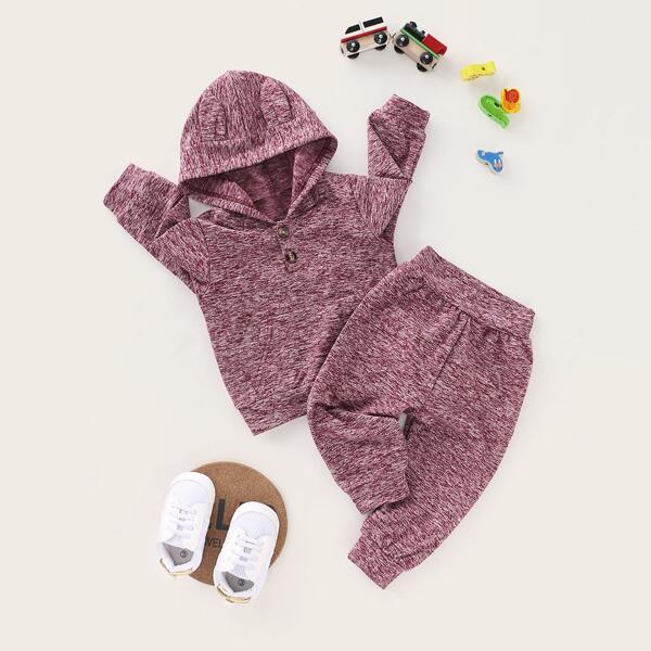 

Baby Girl Space Dye Kangaroo Pocket Hoodie & Sweatpants, Burgundy
