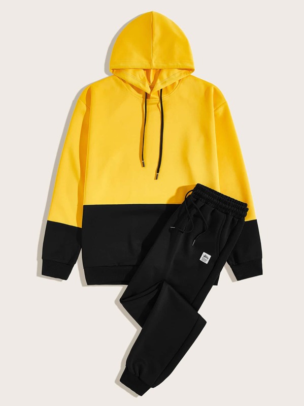 

Men Two Tone Drawstring Hoodie & Patched Sweatpants, Multicolor
