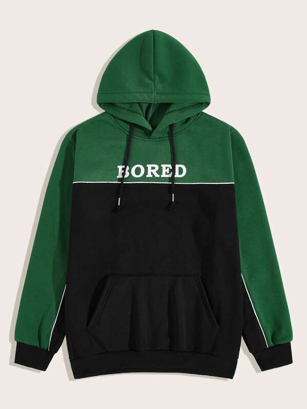 

Men Contrast Panel Letter Graphic Drawstring Hoodie, Multicolor