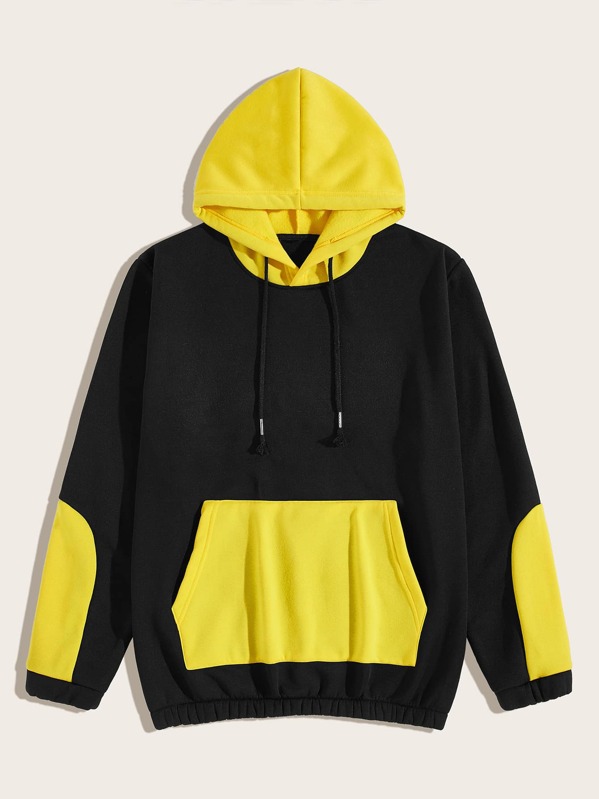

Men Contrast Panel Kangaroo Pocket Hoodie, Multicolor