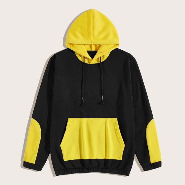

Men Contrast Panel Kangaroo Pocket Hoodie, Multicolor