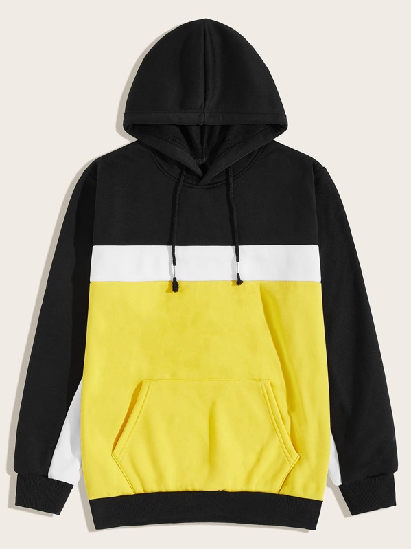 

Men Color-block Kangaroo Pocket Drawstring Hoodie, Multicolor