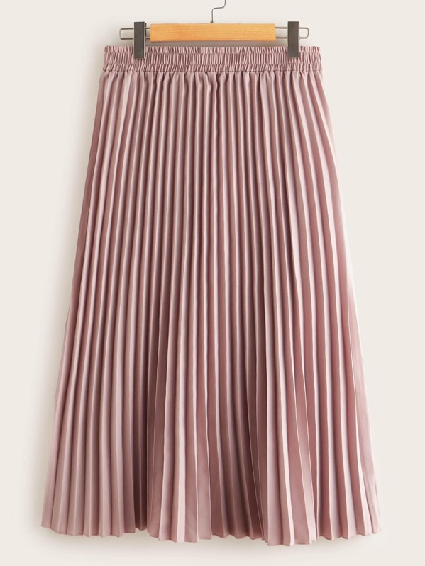 

Plus Elastic Waist Pleated Skirt, Pink