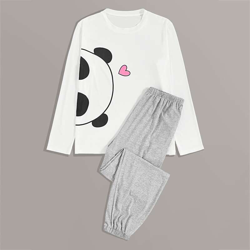 

Guys Cartoon & Heart Print Top With Pants PJ Set, Multicolor