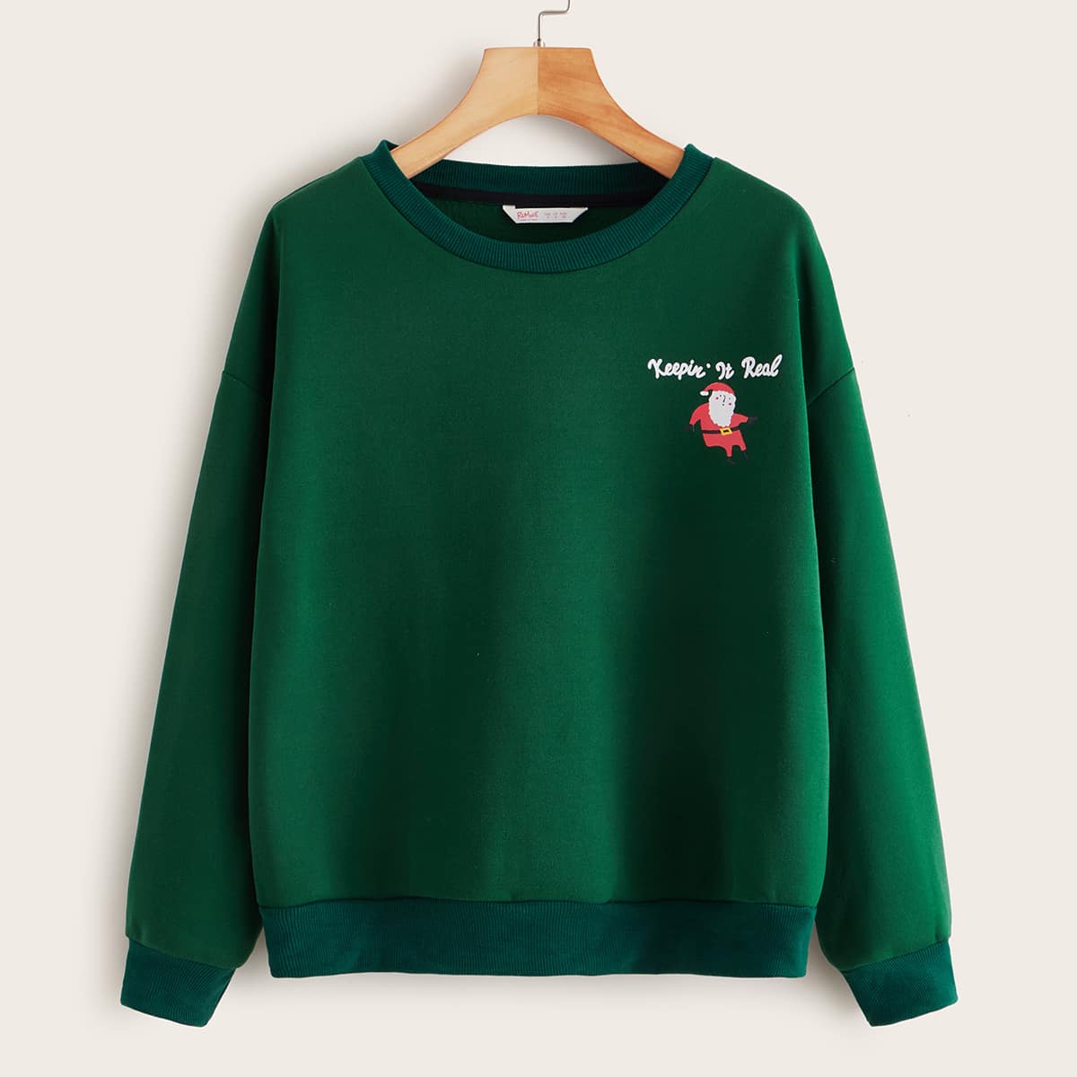 

Christmas & Letter Graphic Drop Shoulder Sweatshirt, Green