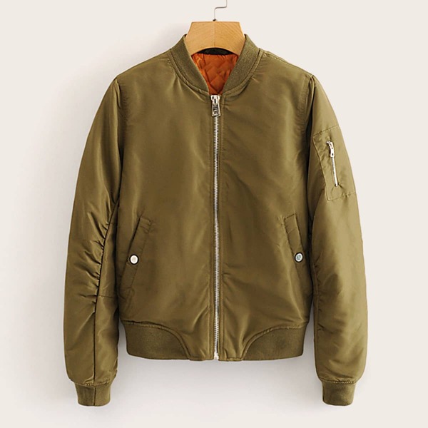 

Quilted Liner Zip Up Bomber Jacket, Army green