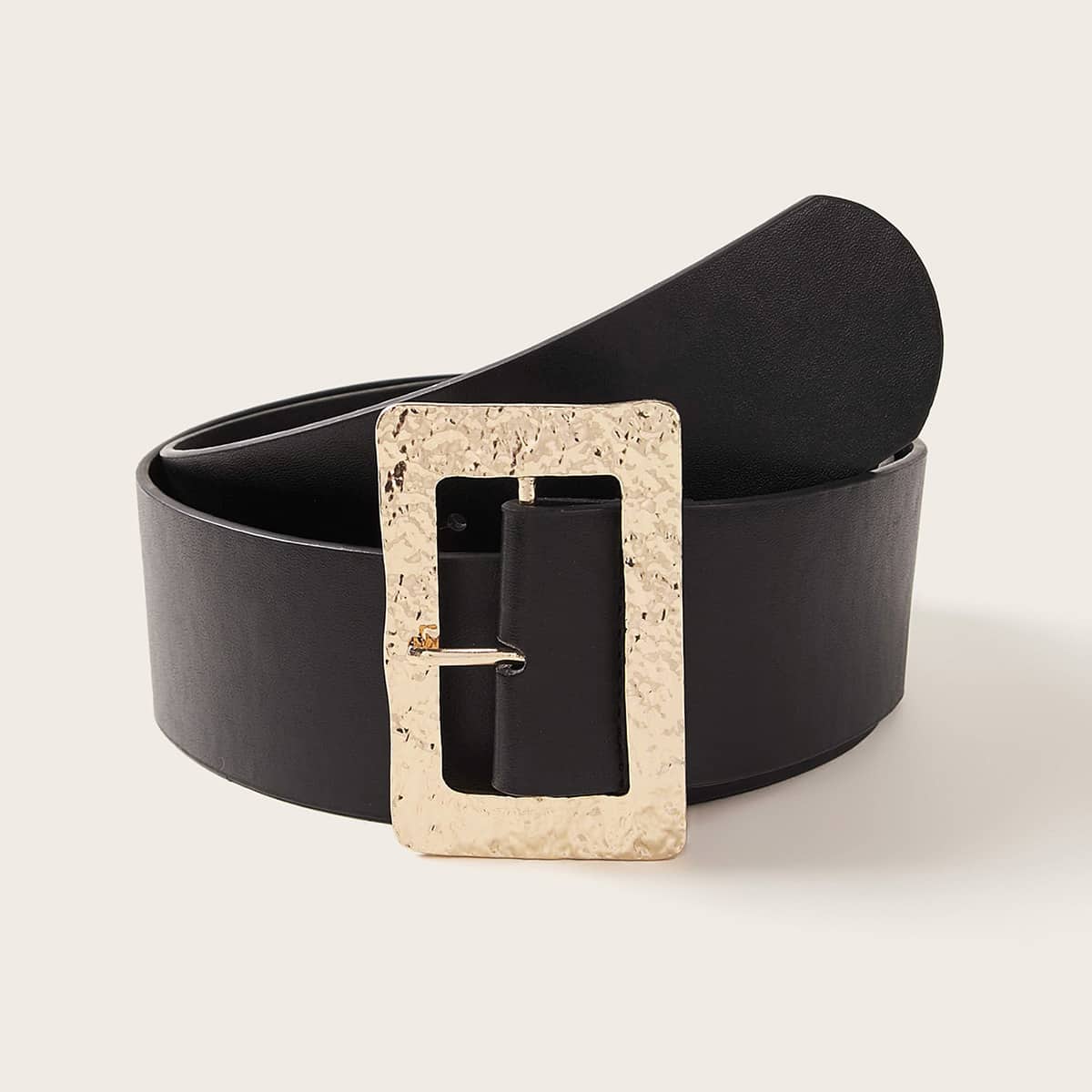 

Hammered Rectangle Buckle Belt, Black