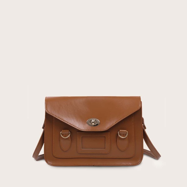 

Twist Lock Flap Shoulder Bag, Brown