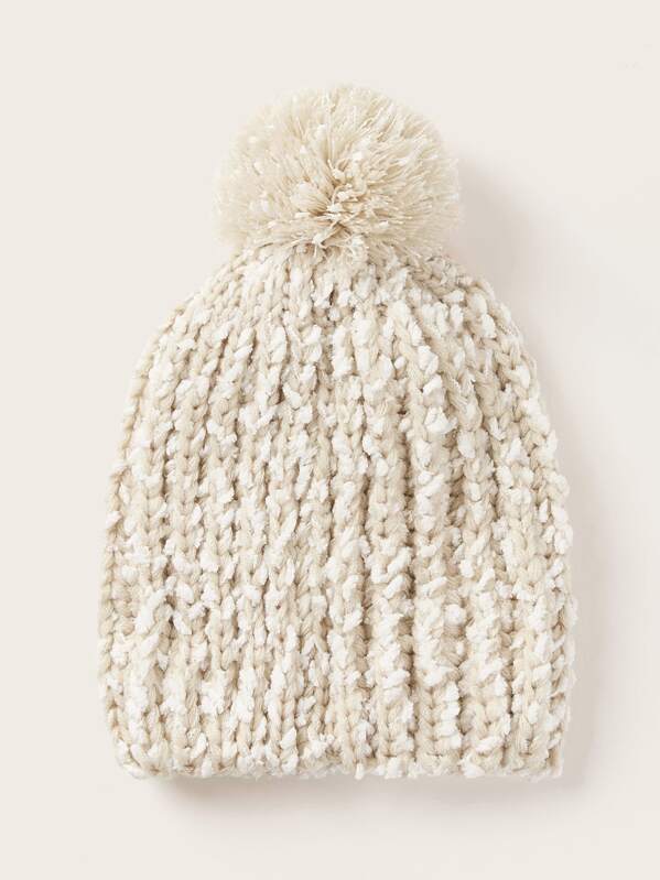 

Pom Pom Decor Knit Beanie, Beige