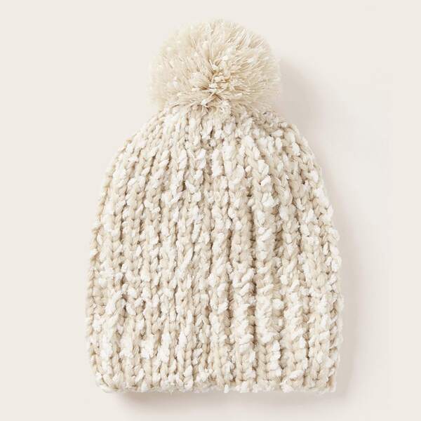 

Pom Pom Decor Knit Beanie, Beige