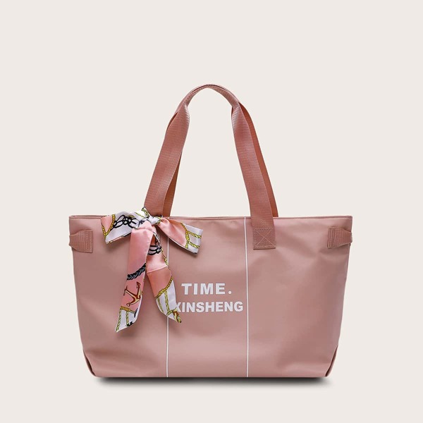 

Twilly Scarf Decor Letter Graphic Tote Bag, Dusty pink
