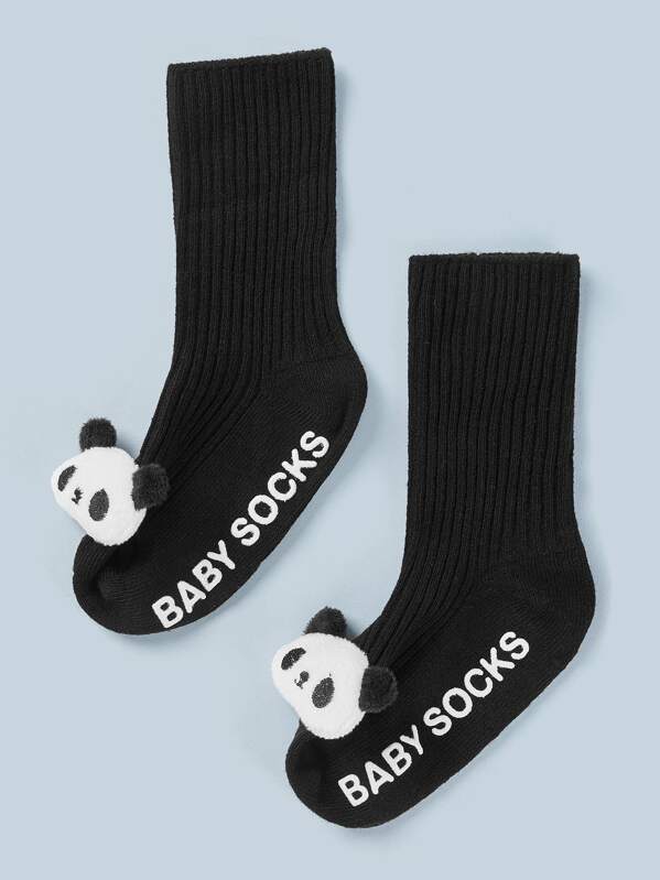 

1pair Baby Panda Decor Socks, Black
