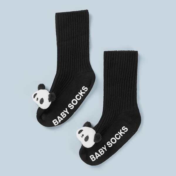 

1pair Baby Panda Decor Socks, Black