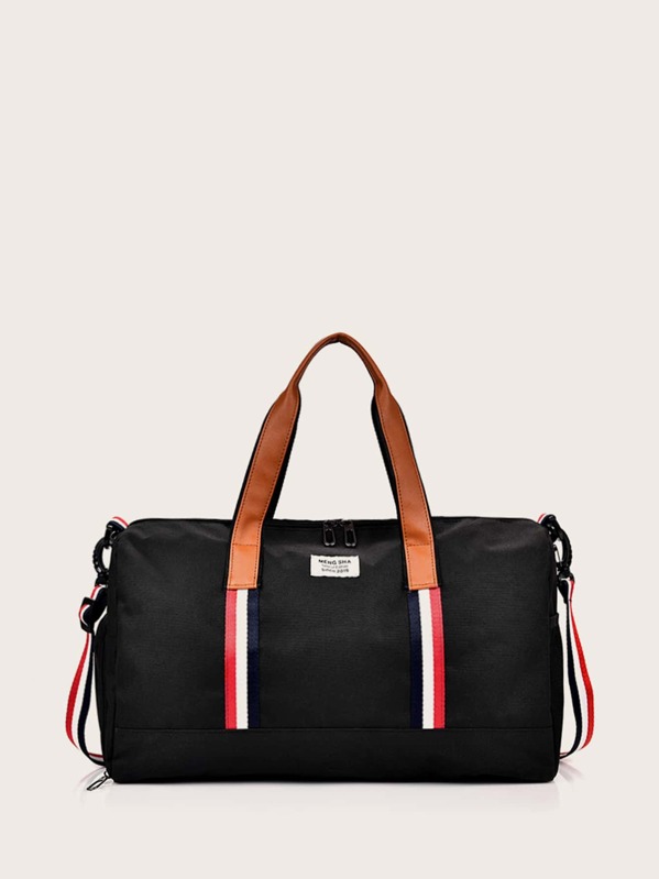 

Striped Double Handle Duffle Bag, Black