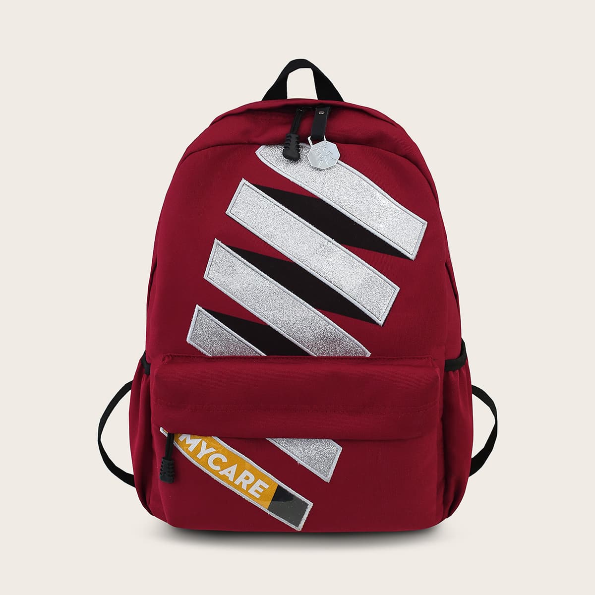 

Embroidered Stripe Pocket Front Backpack, Red