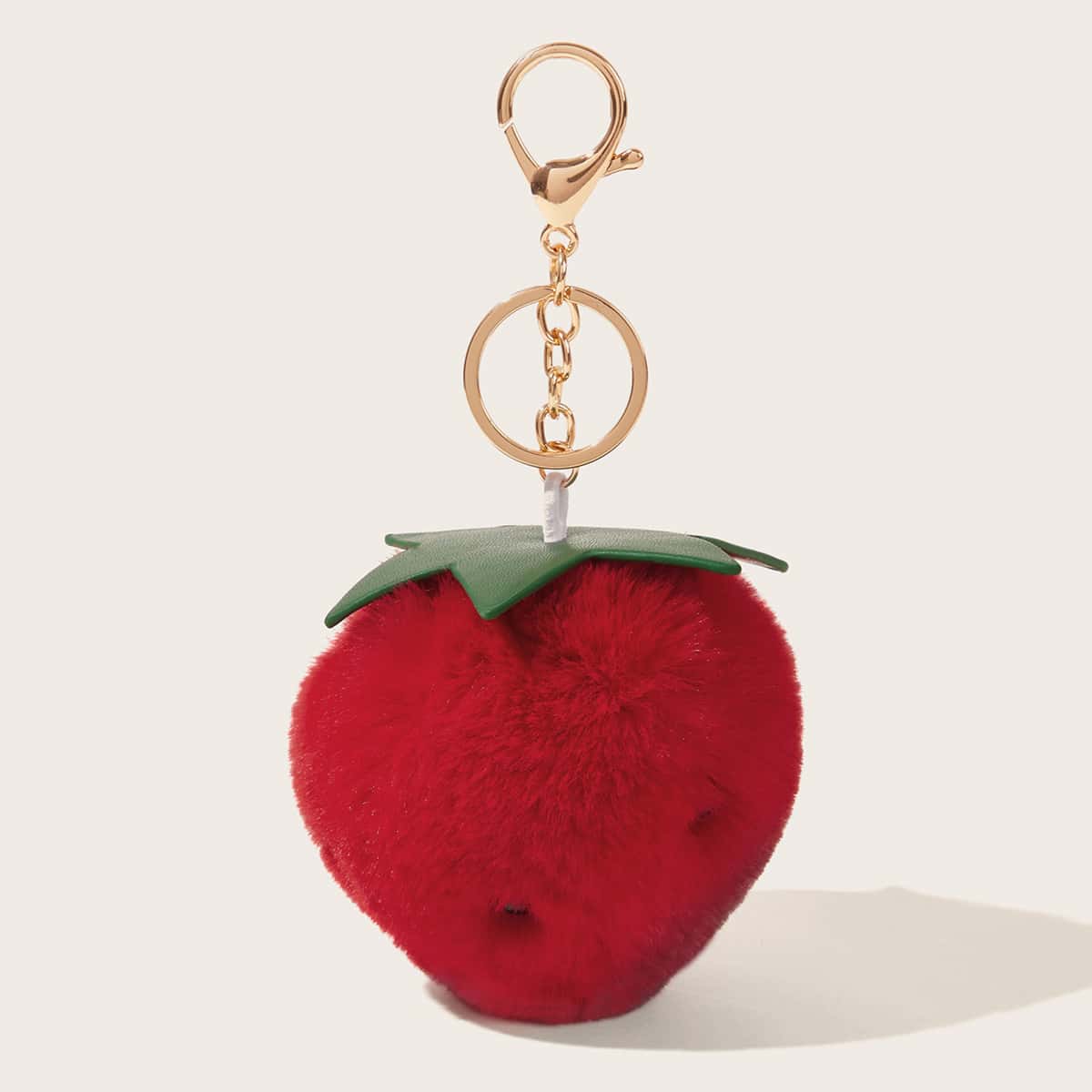

Fluffy Strawberry Charm Keychain, Red
