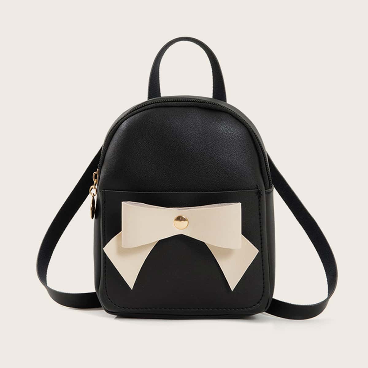 

Bow Decor Curved Top Backpack, Black