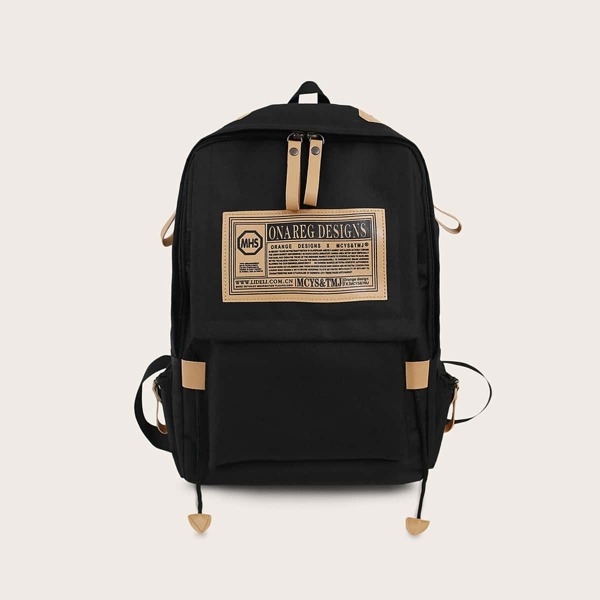 

Letter Patch Pocket Front Backpack, Black