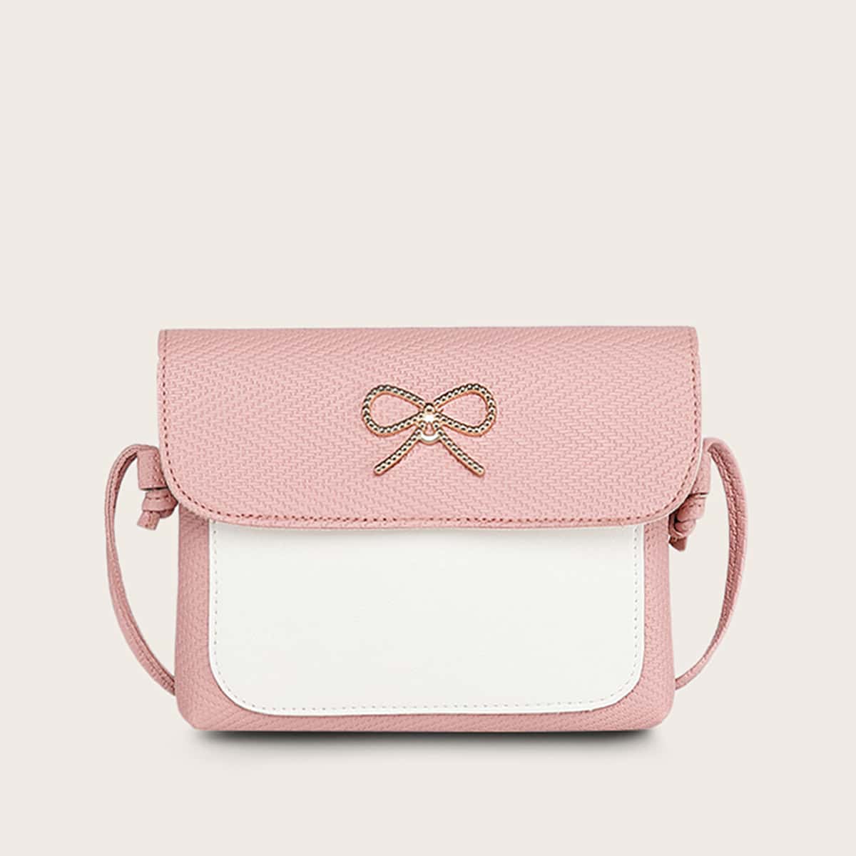 

Two Tone Bow Decor Crossbody Bag, Pink