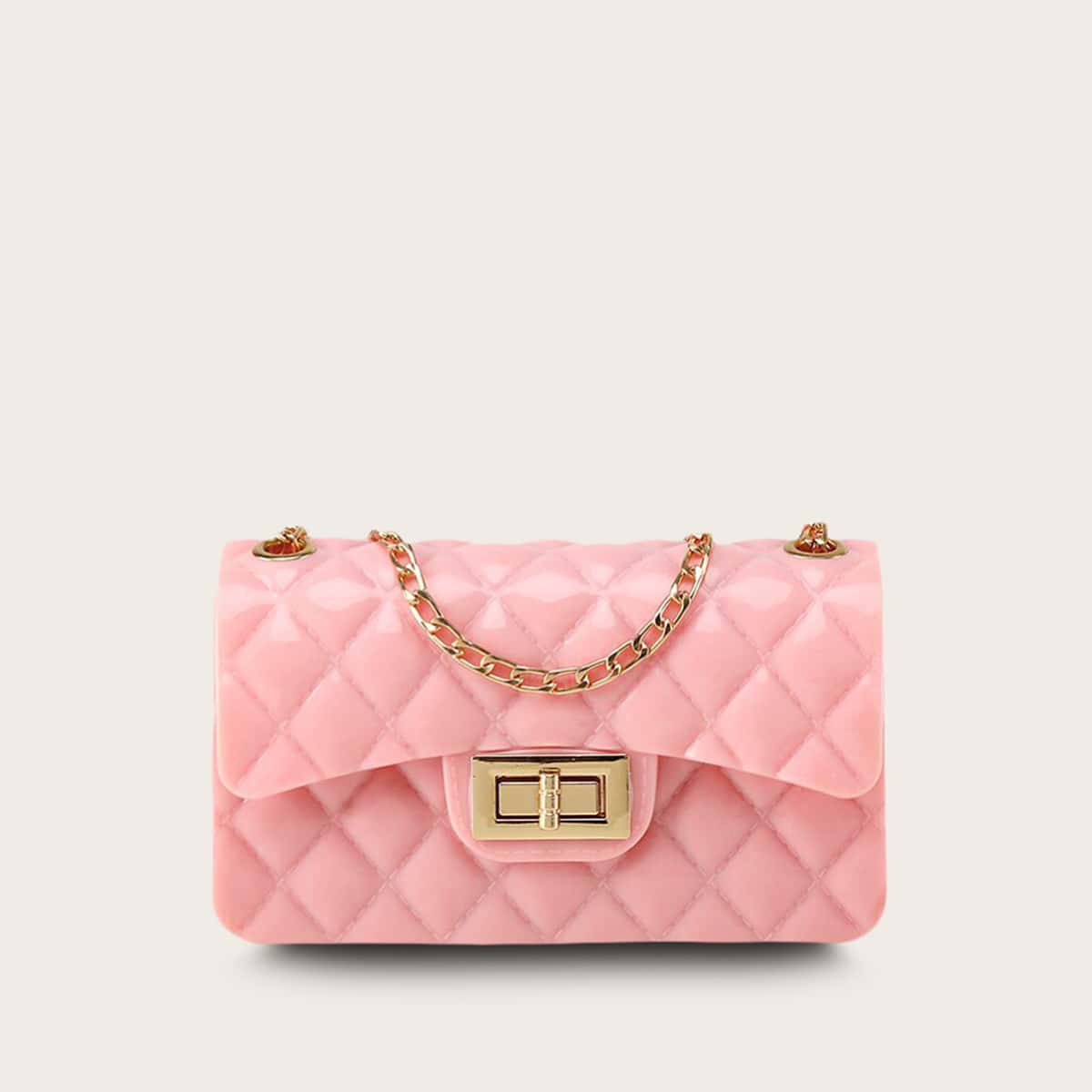 

Twist Lock Quilted Chain Bag, Pink
