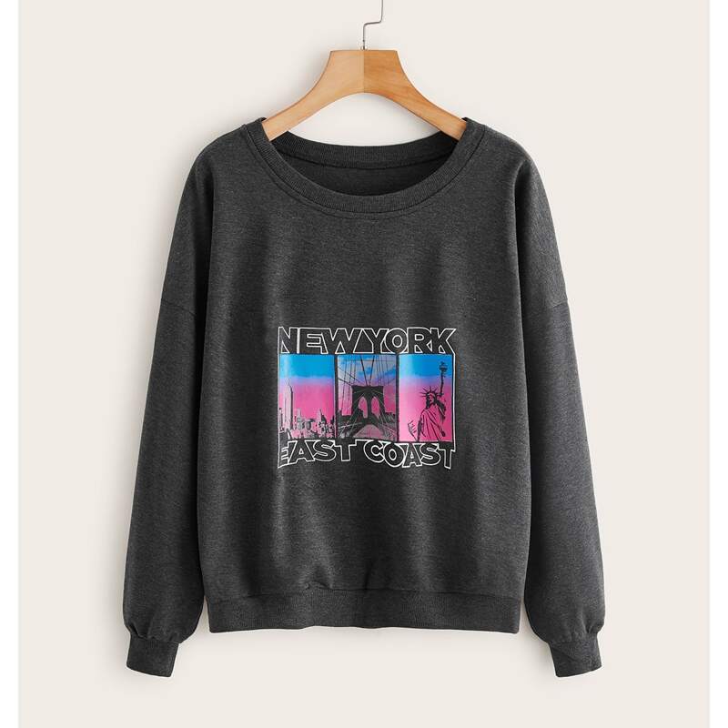 

Letter Graphic Drop Shoulder Sweatshirt, Grey
